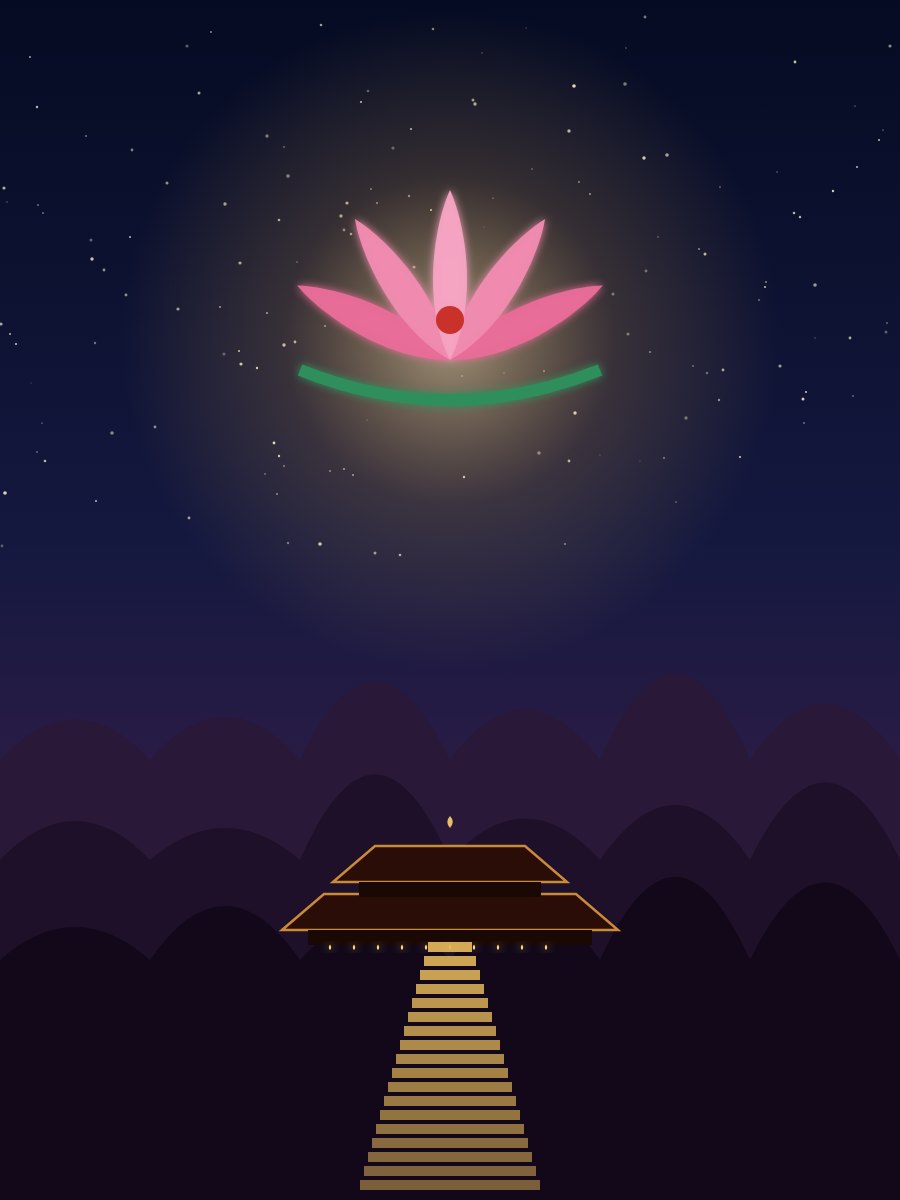 The Goddess's emblem over a tiled temple among the green hills of Kadathanad